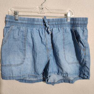 M Jeans Shorts Womens Large Chambray Drawstring Summer Casual Pockets